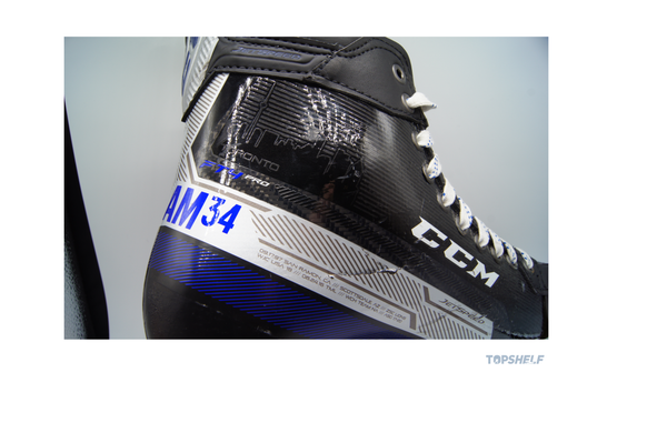 Auston Matthews Toronto Maple Leafs Game Used Skates (Framed) - Custom CCM Jetspeed FT4 Pro "Skyline"