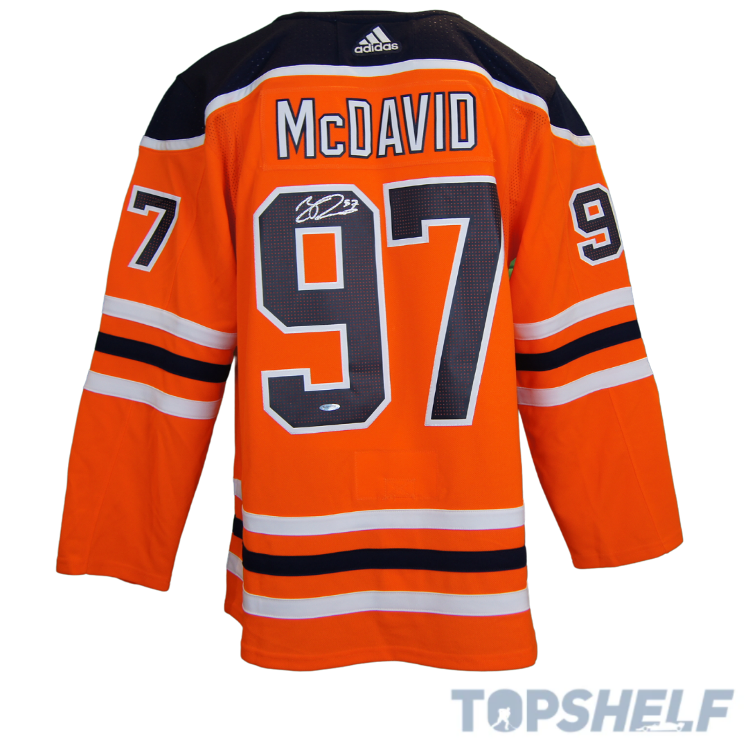 Connor McDavid Autographed & Inscribed “41 G, 67 A, 108 Pts” Edmonton  Oilers Orange Adidas Authentic Jersey