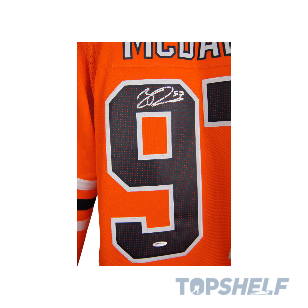 Connor McDavid Autographed & Inscribed “41 G, 67 A, 108 Pts” Edmonton  Oilers Orange Adidas Authentic Jersey