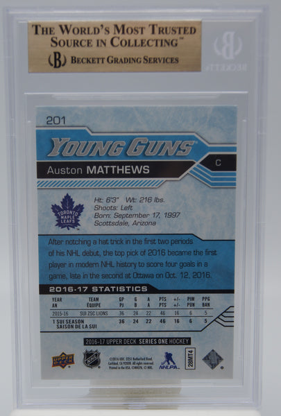 2016-17 Auston Matthews Upper Deck Young Guns Rookie Card - Beckett Gem Mint 9.5