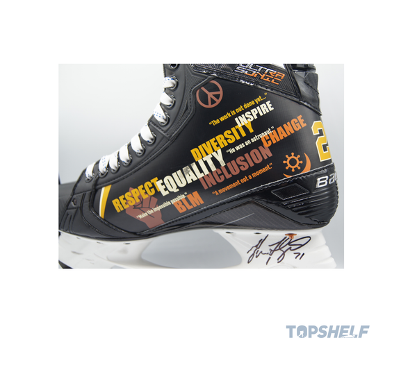 Nick Foligno Pre-Game Warm-up Used and Autographed Skates (Framed) - Limited Edition Willie O’Ree Bauer Supreme Ultrasonic