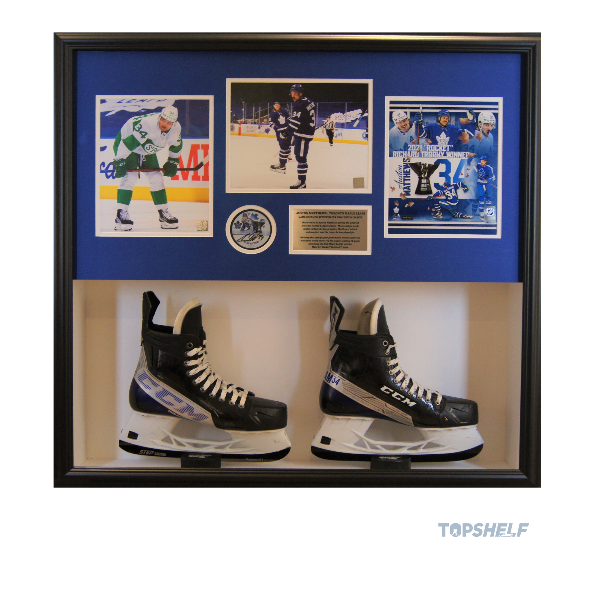Auston Matthews Toronto Maple Leafs Game Used Skates (Framed) - Custom CCM Jetspeed FT4 Pro "Skyline"