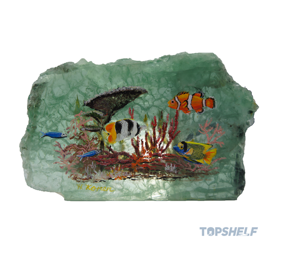 "The Reef" by Helga Koren - Original Acrylic Art on Polished Fluorite Specimen