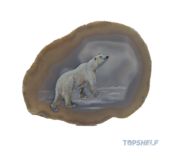 "Polar Bear" by Helga Koren - Original Acrylic Art on Polished Agate Specimen