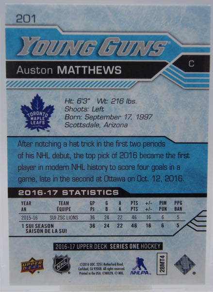 2016-17 Auston Matthews Upper Deck Young Guns Rookie Card - Beckett Gem Mint 9.5